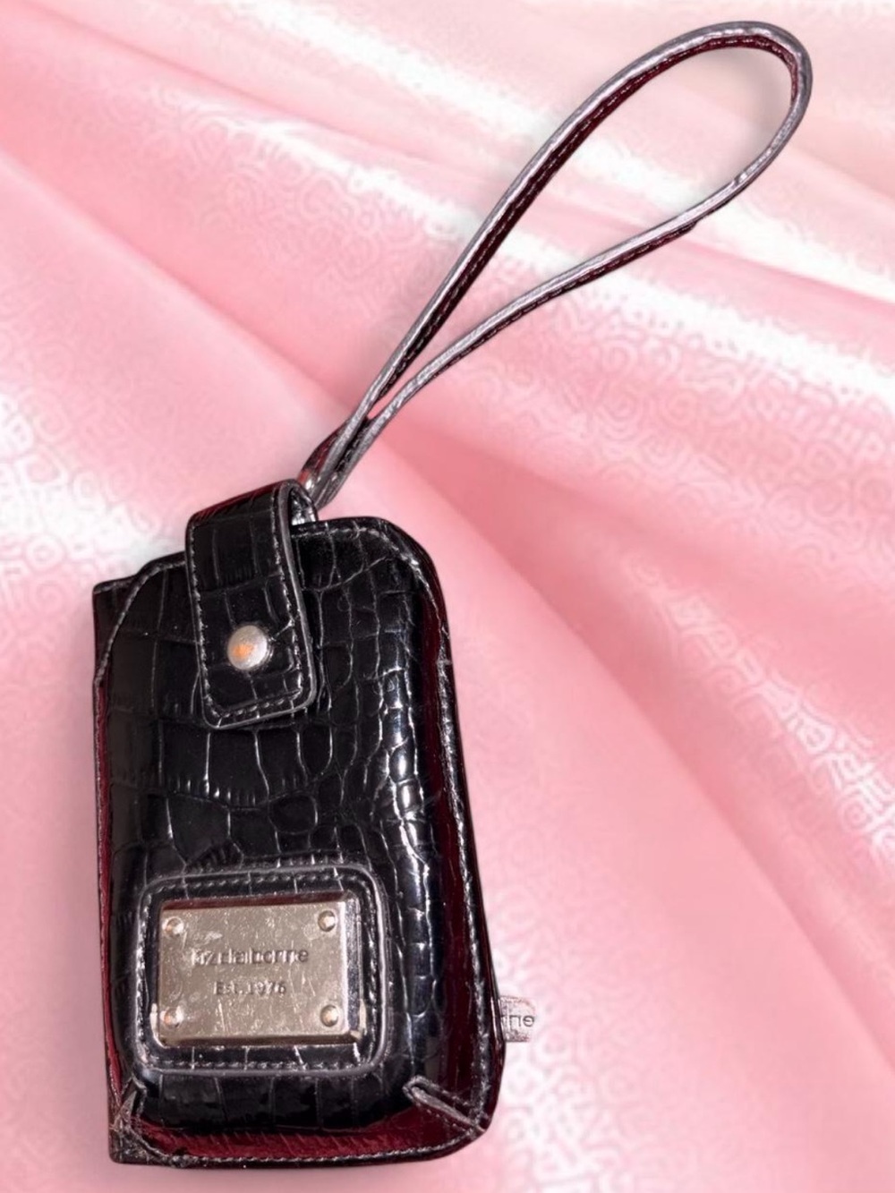 Liz Claiborne Black Croc-Texture Wristlet Phone Case